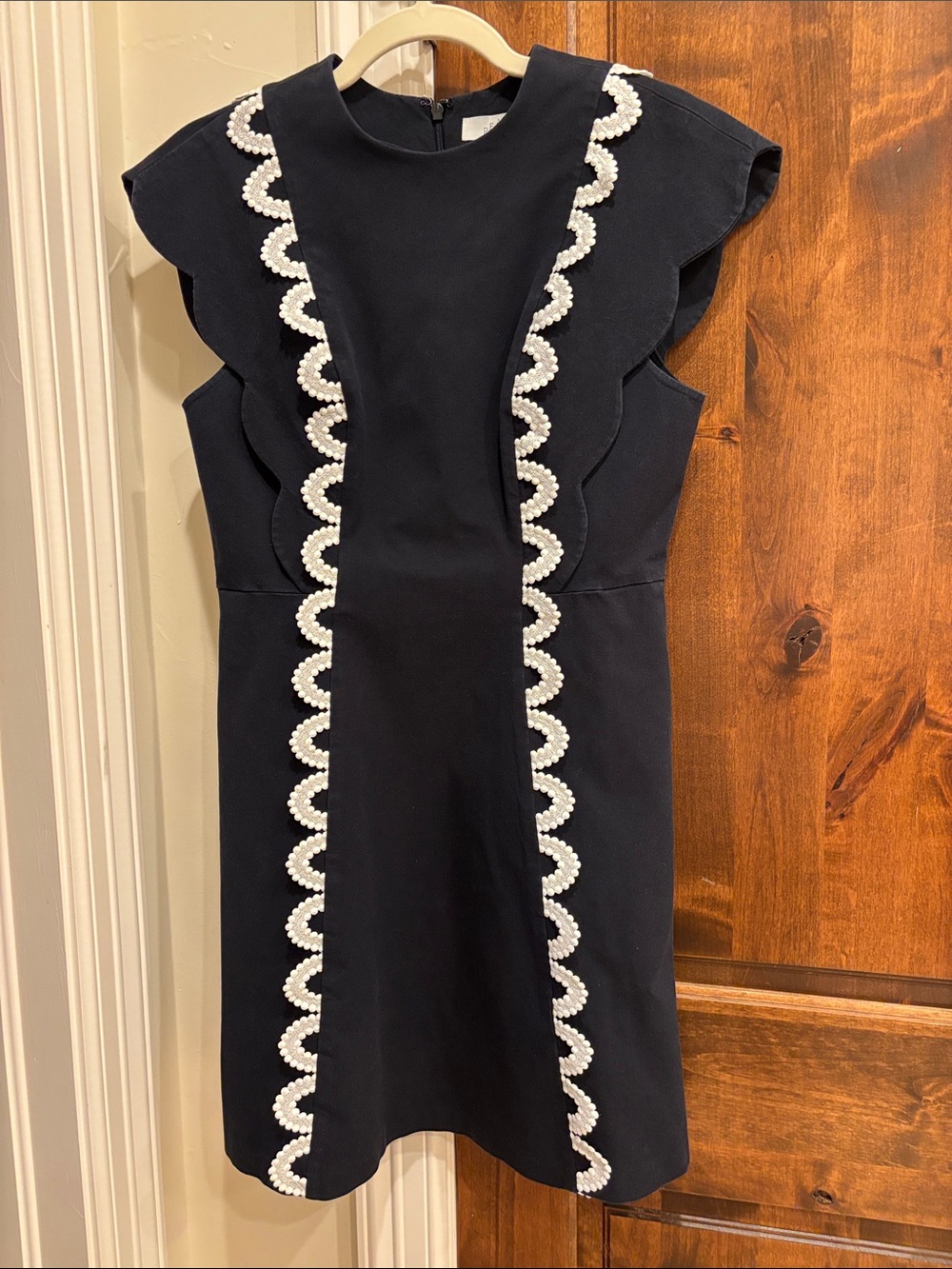 Black Mini Dress with White Pearl Scallop Trim